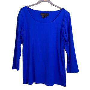 Nina McLemore Blue 3 Quarter Sleeve Slight Shine Boat Neck Shirt Top L